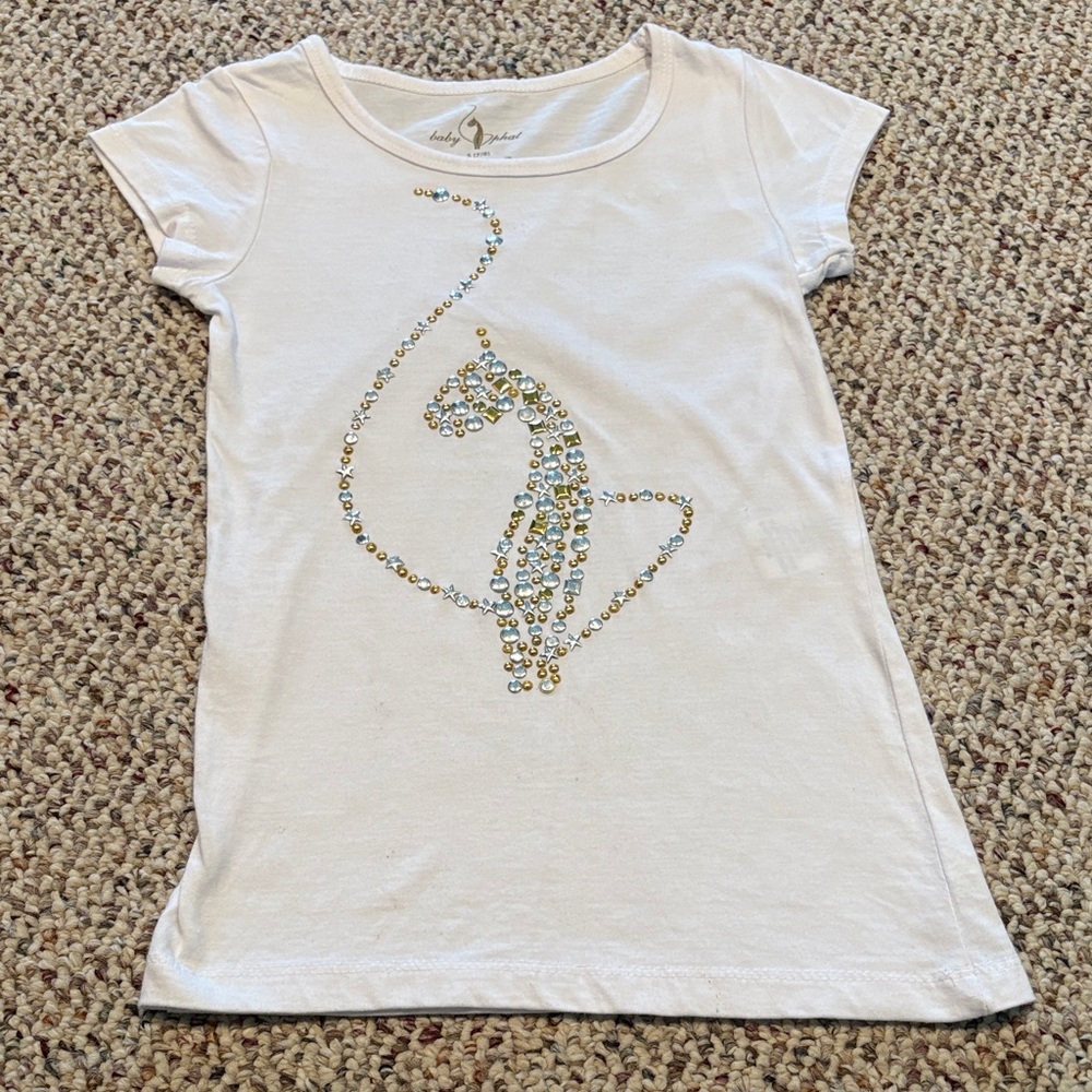 Baby Phat Girls White Rhinestone Cat Logo Dress Size S 6/6x Y2k Bling